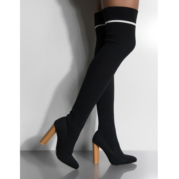 Last Size 8***🖤Black Thigh Strechy High Sock Boot - Picture 2 of 8